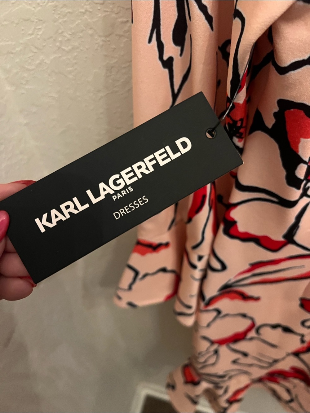 NWT Karl Lagerfeld Paris Floral Bell Sleeve Dress Size 12 Blush Pink Ruffle Hem - Picture 5 of 15